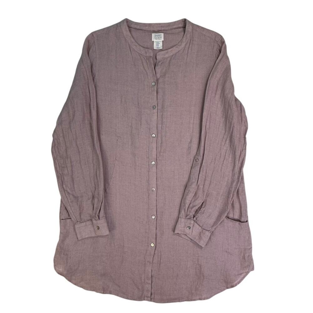 Sigrid Olsen 100% Linen Tunic Shirt M Mauve Pink Roll Tab Pockets Lagenlook